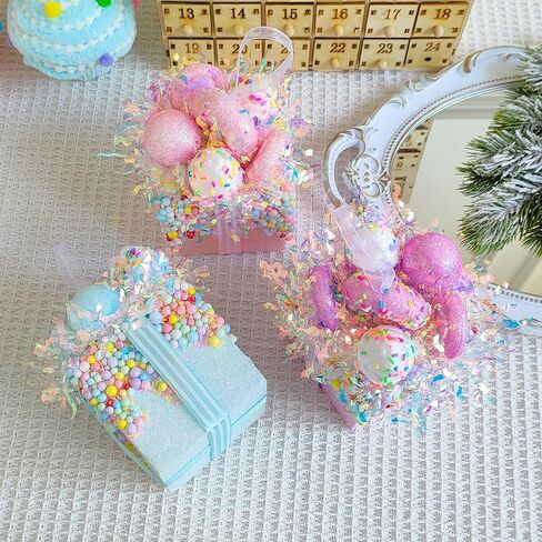 Christmas Tree Gift Box Hanging Ornaments 3pcs Pastel Macaron Sweet Foam Gift Box Hanging Christmas Tree Ornament for Indoor Outdoor Xmas Holiday Decor in Saudi Arabia