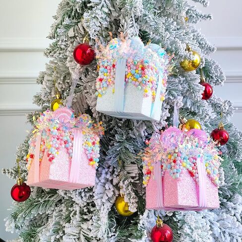 Christmas Tree Gift Box Hanging Ornaments 3pcs Pastel Macaron Sweet Foam Gift Box Hanging Christmas Tree Ornament for Indoor Outdoor Xmas Holiday Decor in Saudi Arabia