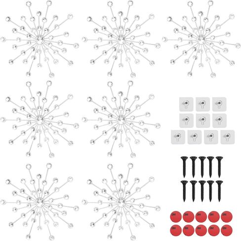 7 قطع من أحجار الراين المعدنية Sunburst Diamond لتزيين الحائط الفضي والكريستال لتزيين المنزل بدون ثقب حجر الراين لتزيين الحائط لغرفة المعيشة ومدخل غرفة النوم 9.84 بوصة in Kuwait