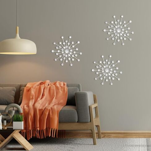 7 قطع من أحجار الراين المعدنية Sunburst Diamond لتزيين الحائط الفضي والكريستال لتزيين المنزل بدون ثقب حجر الراين لتزيين الحائط لغرفة المعيشة ومدخل غرفة النوم 9.84 بوصة in Kuwait