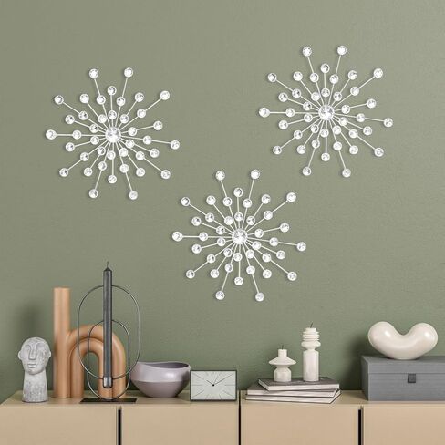 7 قطع من أحجار الراين المعدنية Sunburst Diamond لتزيين الحائط الفضي والكريستال لتزيين المنزل بدون ثقب حجر الراين لتزيين الحائط لغرفة المعيشة ومدخل غرفة النوم 9.84 بوصة in Kuwait