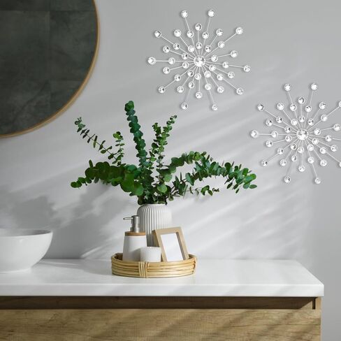 7 قطع من أحجار الراين المعدنية Sunburst Diamond لتزيين الحائط الفضي والكريستال لتزيين المنزل بدون ثقب حجر الراين لتزيين الحائط لغرفة المعيشة ومدخل غرفة النوم 9.84 بوصة in Kuwait