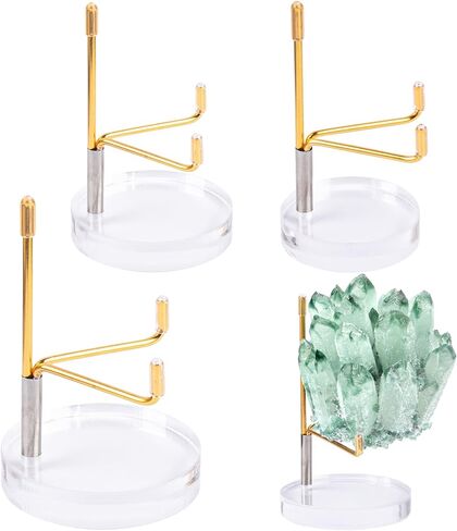 Framendino, 3 Pack Clear Acrylic Display Easel Stand Holder Base with Adjustable Metal Arms for Gemstones Fossils Minerals Agate Slabs Plates Collectibles (3 Round Size) in Saudi Arabia