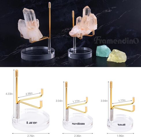 Framendino, 3 Pack Clear Acrylic Display Easel Stand Holder Base with Adjustable Metal Arms for Gemstones Fossils Minerals Agate Slabs Plates Collectibles (3 Round Size) in Saudi Arabia