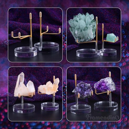 Framendino, 3 Pack Clear Acrylic Display Easel Stand Holder Base with Adjustable Metal Arms for Gemstones Fossils Minerals Agate Slabs Plates Collectibles (3 Round Size) in Saudi Arabia