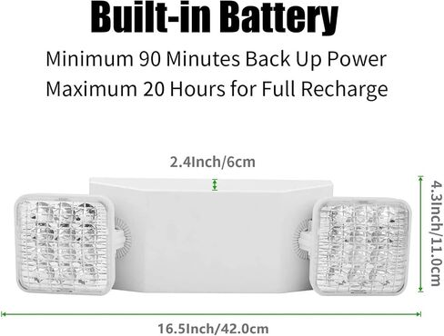 Commercial Emergency Light, UL Certified, White Emergency Light Fixture with 2 LED Square Heads Adjustable & Backup Batteries Exit Lighting（6Pack） in Saudi Arabia