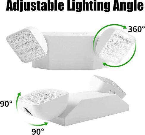 Commercial Emergency Light, UL Certified, White Emergency Light Fixture with 2 LED Square Heads Adjustable & Backup Batteries Exit Lighting（6Pack） in Saudi Arabia