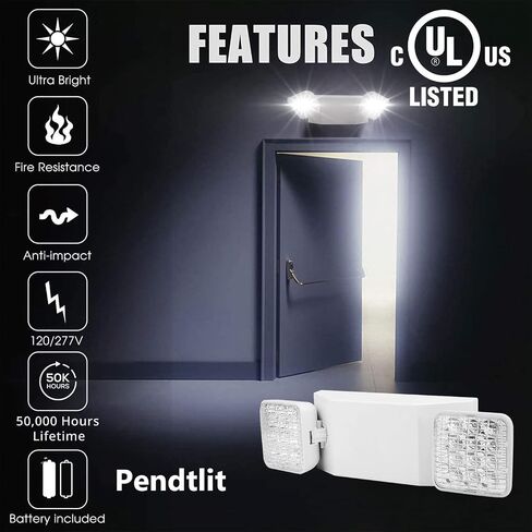 Commercial Emergency Light, UL Certified, White Emergency Light Fixture with 2 LED Square Heads Adjustable & Backup Batteries Exit Lighting（6Pack） in Saudi Arabia