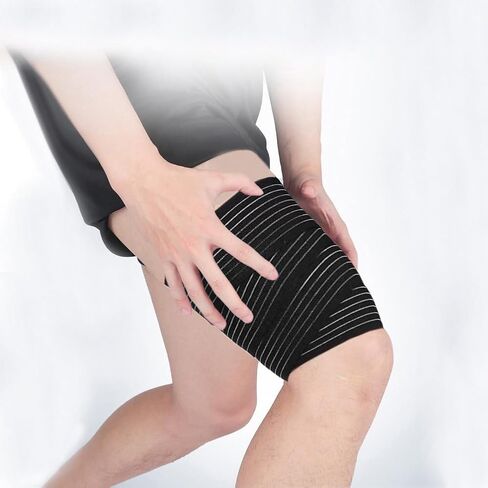 Elastic Thigh High Compression Support Bandage, Full Thigh Brace Wrap, Plus Size Thigh Compression Garment Trimmer, Thigh Workout Wrap, Adjustable (Black) in Kuwait