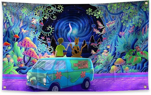Mushroom Aesthetics Mysterious Machine Boy and Dog Magical Dream Colorful Cartoon Animation Tapestries 3×5FTCollege dormitory Wall Decorations Or Picnic Mat Party Decorations in Saudi Arabia