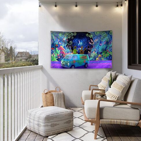 Mushroom Aesthetics Mysterious Machine Boy and Dog Magical Dream Colorful Cartoon Animation Tapestries 3×5FTCollege dormitory Wall Decorations Or Picnic Mat Party Decorations in Saudi Arabia