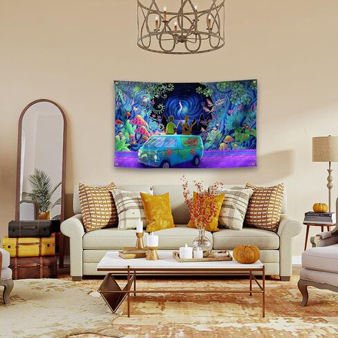 Mushroom Aesthetics Mysterious Machine Boy and Dog Magical Dream Colorful Cartoon Animation Tapestries 3×5FTCollege dormitory Wall Decorations Or Picnic Mat Party Decorations in Saudi Arabia