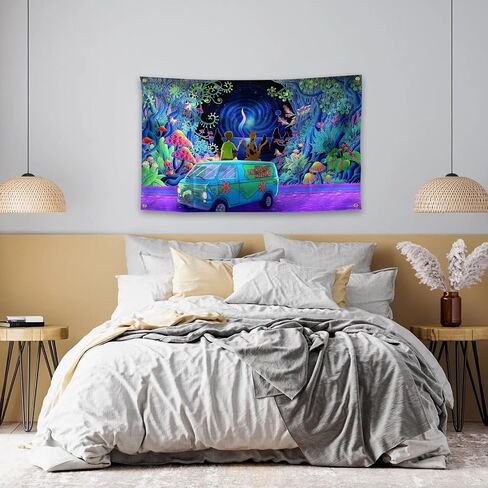Mushroom Aesthetics Mysterious Machine Boy and Dog Magical Dream Colorful Cartoon Animation Tapestries 3×5FTCollege dormitory Wall Decorations Or Picnic Mat Party Decorations in Saudi Arabia
