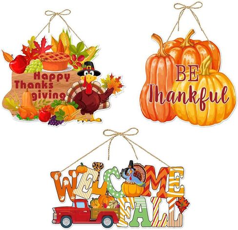 3PCS Thanksgiving Hanging Signs Fall Maple Turkey Hanging Door Sign Autumn Festival Door Decor Wall Sign for Home Indoor Outdoor Decor in Saudi Arabia