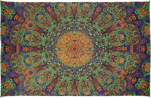 Sunshine Joy 3D Psychedelic Sunburst Tapestry Tablecloth Beach Sheet 60x90 Inches - Green & Gold in Saudi Arabia