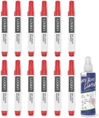 أقلام التحديد الجافة من لوكين، أقلام تحديد السبورة البيضاء منخفضة الرائحة، رأس رفيع، 12 قطعة - متضمن منظف السبورة البيضاء 3.4 أونصة in Kuwait