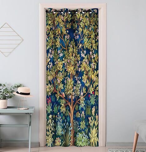 William Morris Floral Tree Doorway Curtains Privacy, Vintage Green Botanical Closet Door Curtain for Bedroom, Room Darkening Thermal Insulated Curtain Drape for Doors Windows W34 x L80 inch in Saudi Arabia