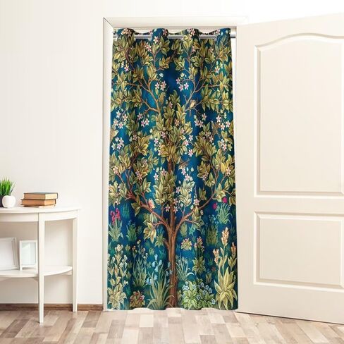 William Morris Floral Tree Doorway Curtains Privacy, Vintage Green Botanical Closet Door Curtain for Bedroom, Room Darkening Thermal Insulated Curtain Drape for Doors Windows W34 x L80 inch in Saudi Arabia