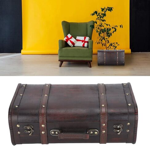 Wooden Suitcase, Retro Nostalgic Suitcase Practical Strong Bearing Capacity Antique Wooden Case, Double‑Layer Design for Home Decoration Home in Saudi Arabia