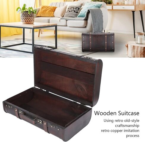 Wooden Suitcase, Retro Nostalgic Suitcase Practical Strong Bearing Capacity Antique Wooden Case, Double‑Layer Design for Home Decoration Home in Saudi Arabia