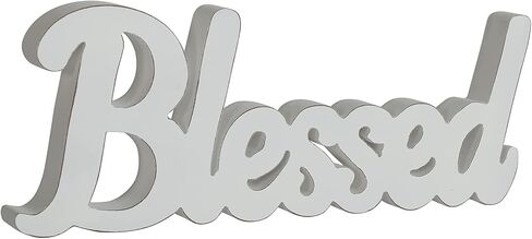 Rustic Wooden Blessed Sign For Home Decor Wood Block Cutout Letters Blessed Decorative Sign Wall Hanging Art Farmhouse Wall Decor Tabletop and shelf decor.(Blessed(White)) in Saudi Arabia