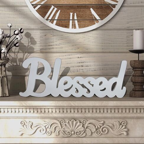 Rustic Wooden Blessed Sign For Home Decor Wood Block Cutout Letters Blessed Decorative Sign Wall Hanging Art Farmhouse Wall Decor Tabletop and shelf decor.(Blessed(White)) in Saudi Arabia