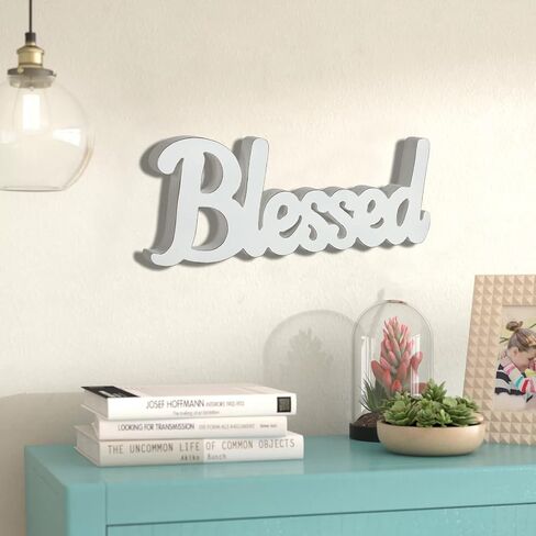 Rustic Wooden Blessed Sign For Home Decor Wood Block Cutout Letters Blessed Decorative Sign Wall Hanging Art Farmhouse Wall Decor Tabletop and shelf decor.(Blessed(White)) in Saudi Arabia