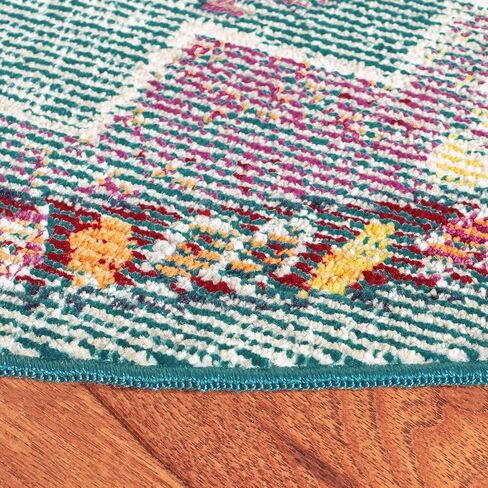 SAFAVIEH Crystal Collection Area Rug - 5' Round, Teal & Orange, Medallion Distressed Design, Non-Shedding & Easy Care, Ideal for High Traffic Areas in Living Room, Bedroom (CRS501J) in Saudi Arabia