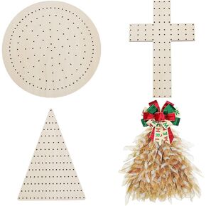 BENECREAT 3Pcs Wood Wreath Board Frame, Wooden Round Triangle Cross Flower Wreath Boards with Holes for Mesh Wreath Form, DIY Christmas Wreath Decor Supplies