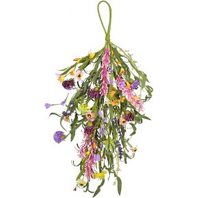 Artificial Daisy Swag, Hanging Teardrop Wreath Lavender Wall Swag Front Door Wreath Spring and Summer Teardrop Wreath Decorative Swag for Home Wedding Arch Window Party Christmas Decor