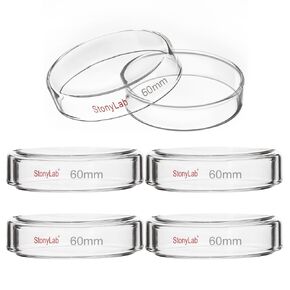 stonylab Glass Petri Dish with Lid, 5-Pack Borosilicate Glass Cell Culture Dish Clear Autoclavable Petri Dish for Laboratory, 90x20 mm
