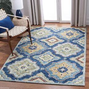 SAFAVIEH Suzani Collection 4' x 6' Navy / Green SZN503N Handmade Boho Premium Wool Area Rug