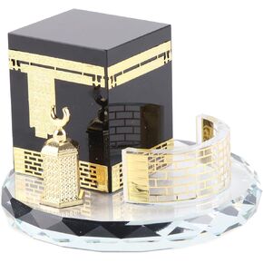 Pssopp Crystal Car Ornament Islamic Decor, Model Muslim Crystal Gilded Kaaba Model Kits Islamic Building Crystal Collectible Figurines Souvenirs Crystal Vehicle Decor