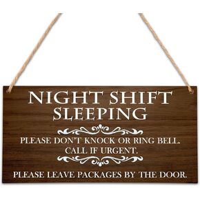 Night Shift Sleeping Sign For Front Door, Do Not Disturb Sign, Please Do Not Knock Or Ring Doorbell Wooden Plaque Sign, Gifts For Nurse Nursing Student - HF08