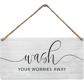 Bathroom Sign Wooden Hanging Decor, Restroom Decor, Bathroom Signs Decor, Wash Your Worries Away Sign, Funny Bathroom Signs, 12x6