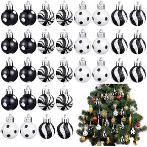 Lenwen 54 Pcs Christmas Balls Ornaments Mini Black and White Christmas Tree Ornaments Xmas Striped Dots Shatterproof Plastic Hanging Ornaments for Tree Holiday Party Christmas Decorations, 1.18inch