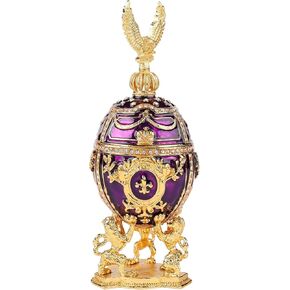 Purple Easter Egg Jewelry Trinket Box with Hinged Classic Hand-Painted Ornaments Vintage Craft Gift for Home Decor