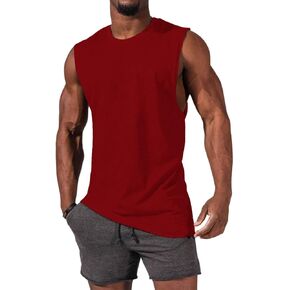 Mens Workout Sleeveless Shirts Cotton Casual Tank Tops Muscle Gym Cut Off T-Shirts