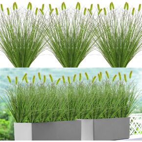 Artificial Grass Plant 10 Bundles UV Resistant Faux Dog Tail Grass Plants Shrubs Onion Plants Outdoor Artificial Wheat Grass Fake Greenery Stems for Outdoor Indoor Home Garden Decor