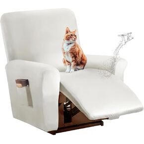 Cream Reclining Couch Covers Loveseat Recliner Chair Slip Covers Leather Waterproof Stretch Recliner Sofa Covers Recliner Slipcovers,White,3seat