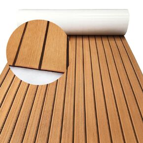 Boat EVA Foam Deck Floor Sheet Boat EVA Foam Floor Mat Sheet with Non-Slip Self-Adhesive Ideal for Small Boat Fishing Boat Deck Floor (Brown and Black Seam Lines, 94 * 43 Inch)