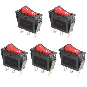QTEATAK KCD3 SPST On/Off 3-Pin 2-Position Snap DC 12V-24V 30A Red LED Boat Rocker Toggle Switch - 5Pack (Only for DC12-24V)