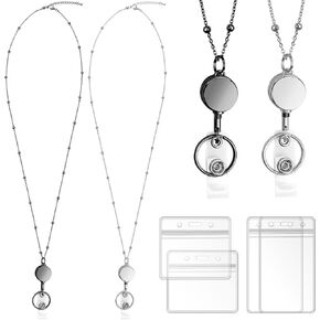 3 Pack Retractable Badge Reel Lanyard with 6 Pcs Waterproof ID Holder Retractable Stainless Steel Badge Reel Lanyard with ID Holder for Girl Women Teacher Adults (Black, Silver, Rose Gold)