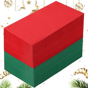 Teling 200 Pcs Christmas Napkins Disposable Paper Red Green Xmas Dinner Hand Napkin Towel Merry Christmas Dinner Napkins for Home Bathroom Kitchen Winter Holiday Party Supplies Tableware Decorations