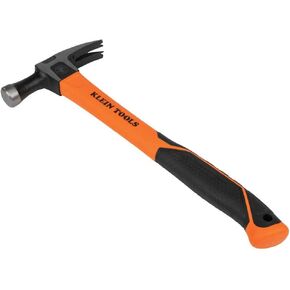 Klein Tools H80718 Straight-Claw Hammer with Smooth Head, 18-Ounce, Fiberglass Non-Slip Shock Absorbing Grip Handle with Tether Hole, 15-Inch