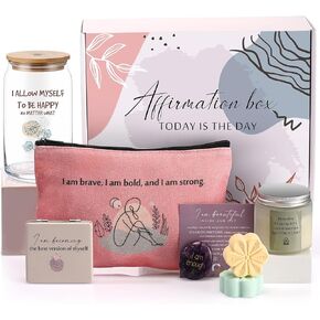 8 قطع من هدايا الصحة العقلية للنساء، صندوق هدايا يومي للتأكيد يتضمن كوبًا زجاجيًا للتشجيع، بطاقة تأكيد إيجابية، شمعة عطرية كريستالية للشفاء من أجل اليقظة والتأمل والرصانة in Kuwait