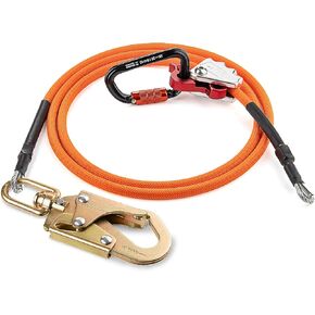 TRSMIMA Steel Wire Core Flipline - 8ft Fall Protection Arborist Climbing Tree Arborist 1/2" Galvanized Steel Cable Lanyard Kit with Steel Swivel Snap Hook Triple Lock Carabiner Rope Grab Adjuster