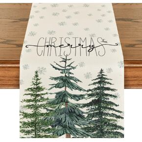 Artoid Mode Beige Pine Tree Snowflake Merry Christmas Table Runner, Seasonal Winter Xmas Holiday Kitchen Dining Table Decoration for Home Party Decor 13 x 72 Inch