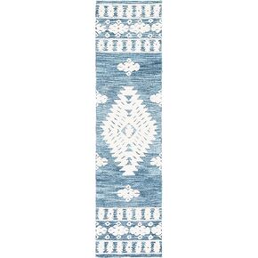Safavieh Aspen Collection Runner Rug - 2'3" x 9', Navy & Ivory, Handmade Moroccan Boho Tribal Wool, Ideal for High Traffic Areas in Living Room, Bedroom (APN550N) in Saudi Arabia