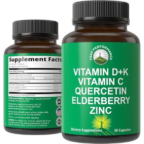 Immune Support Supplement with 6 Top Ingredients. Vitamin D3 K2 + Vitamin C + Elderberry + Zinc + Quercetin. Includes 5000 IU Vitamin D. Zinc 15mg. Immunity Capsules. Supplements for Women and Men
